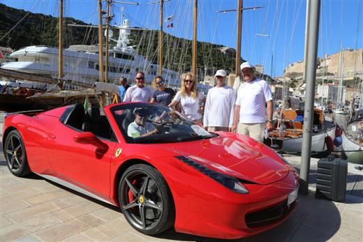 Matt preparing to test drive a new Ferrari at Bonifacio Harbor (Ferrari was a Co-Sponsor of the regatta)