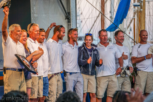 Dorade Crew accepting 1st Place Trophy at Cannes