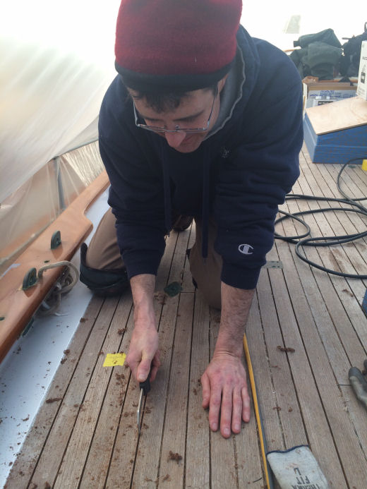 Reefing the deck in the nice warm dry tent