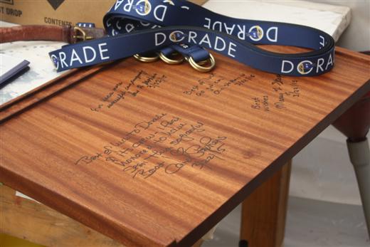Wood interior plank of Dorade signed.
