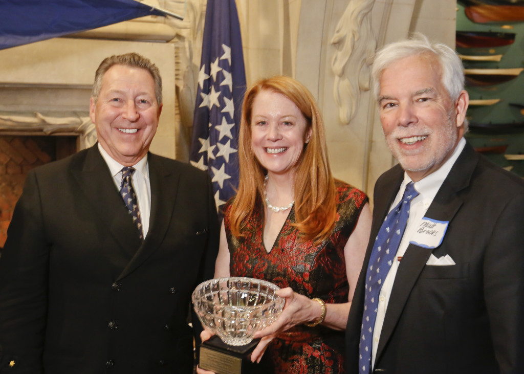 2015 CCA Annual Photo © Dan Nerney CCA Commodore Jim Binch presents a Special Recognition Award to Dorade owners Matt Brooks and Pam Rorke Levy.
