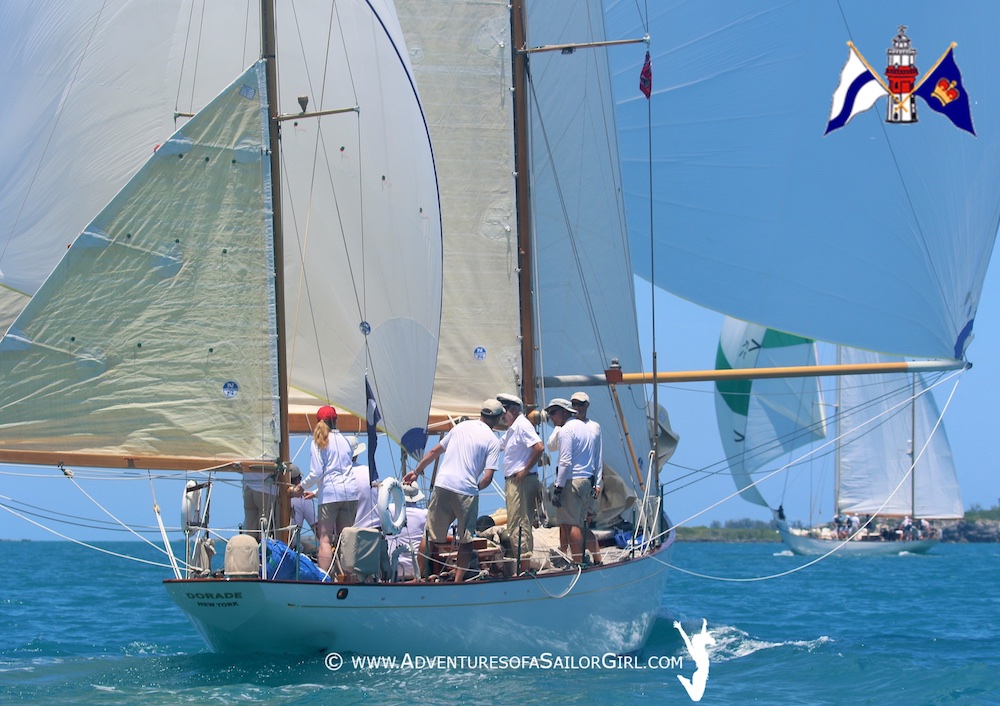 Dorade sails downwind the Royal Bermuda Yacht Club Anniversary Regatta en route to a win over the others in the Onion Patch Navigators Series. Nic Douglass – AdventuresofaSailorGirl.com photo