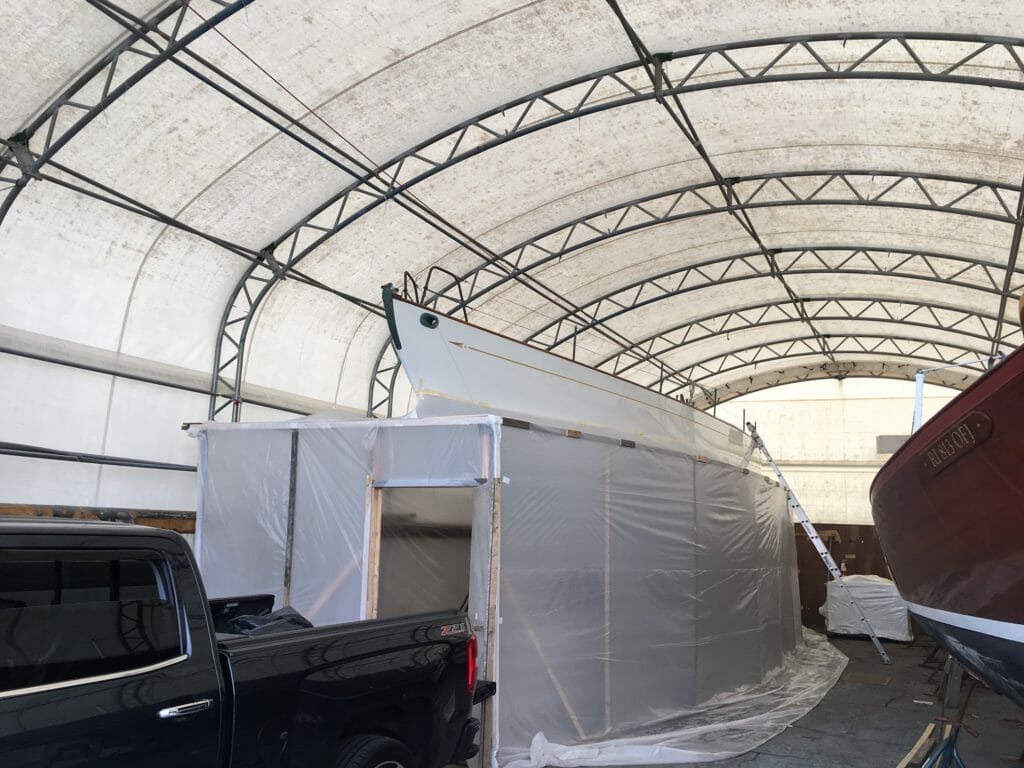 Dorade inside tent at LMI, Portsmouth RI